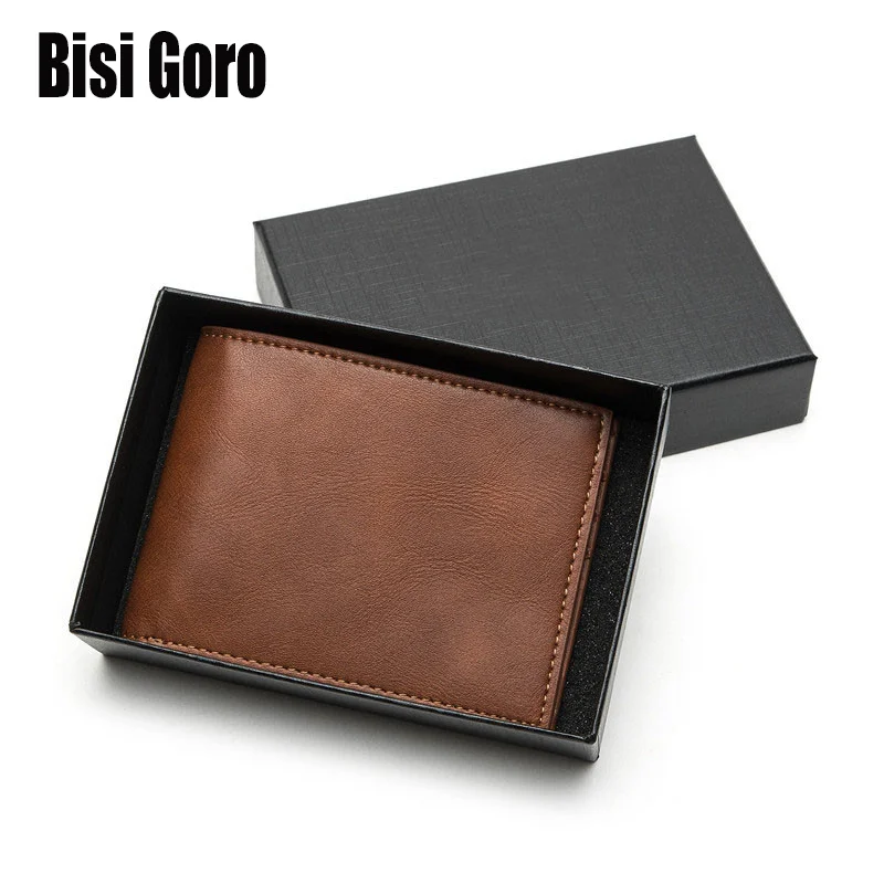 

BISI GORO New PU Leather Men Wallet RFID Credit Card Holder Money Bags Slim Vintage Wallets For Men Soft Purse With Gift Box