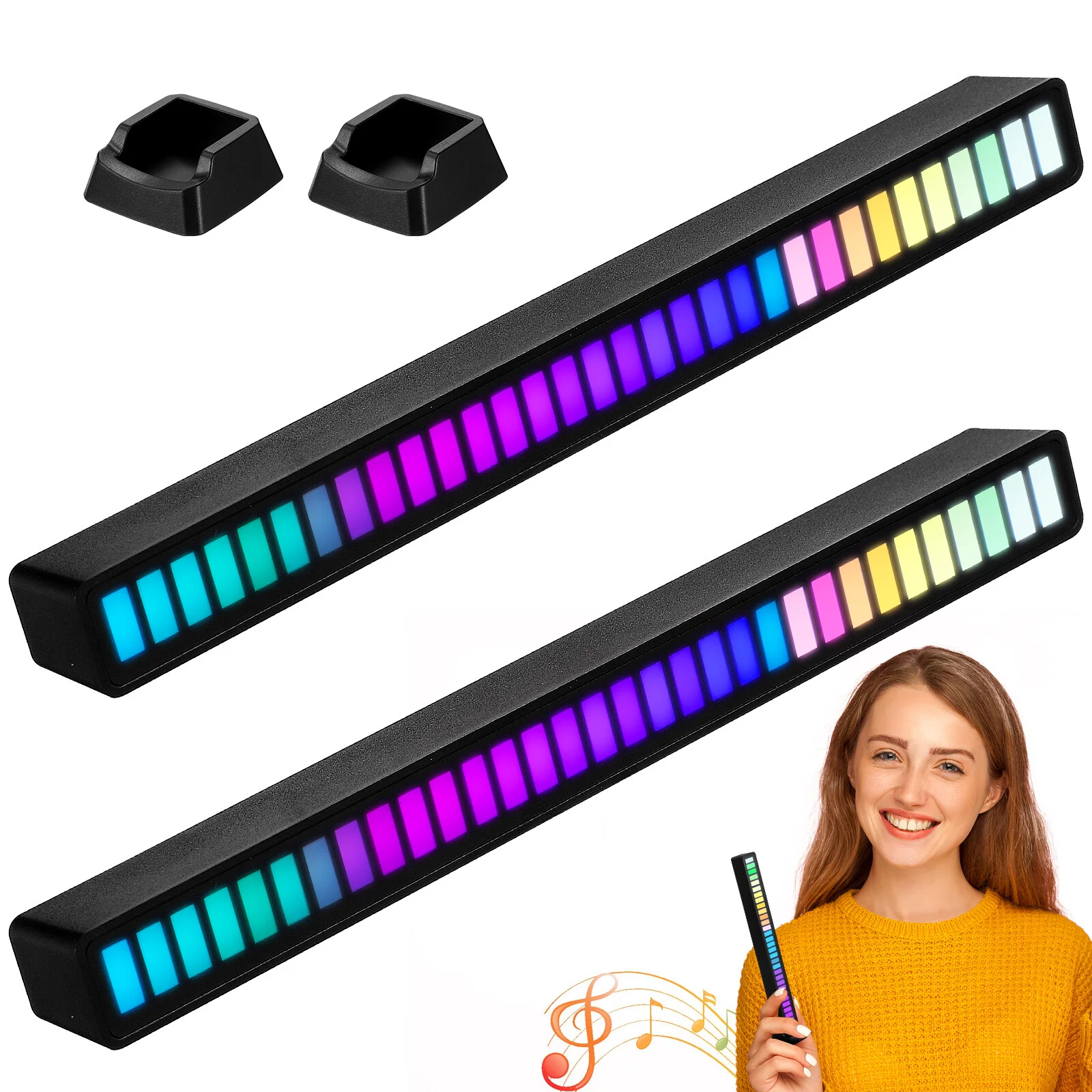 

2 Pcs Voice Control Light LED Bar Lamp Strips Music Remote Bars Acrylic Bedroom