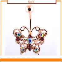 1pc openwork butterfly belly ring rose gold navel stud rhinestones belly navel jewelry inlaid crystal belly button ring
