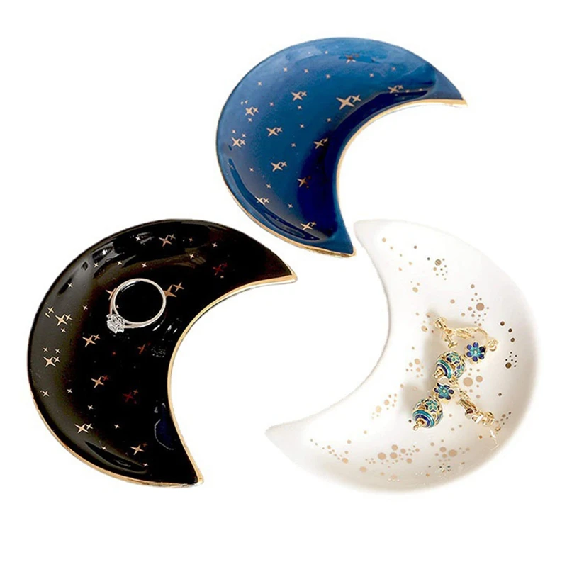 Nordic Ceramic Moon Shape Small Jewelry Dish Earrings Necklace Ring Storage Plates Fruit Dessert Display Bowl Decoration Trays