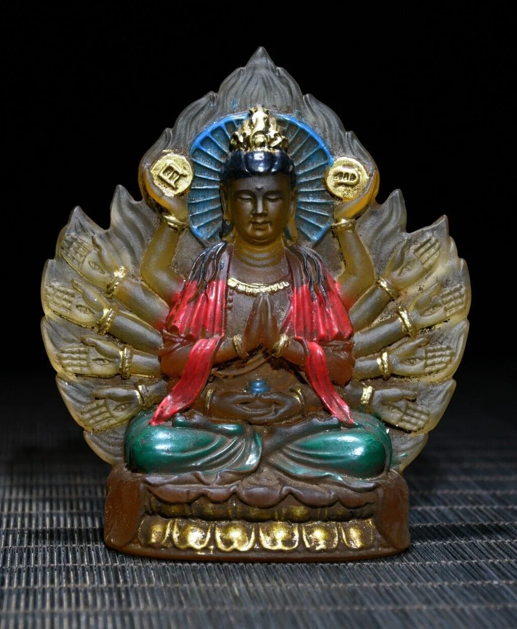 

Цветная глазурь, резная тысяча ручек, Kwan-yin, цветная краска статуя Гуаньинь