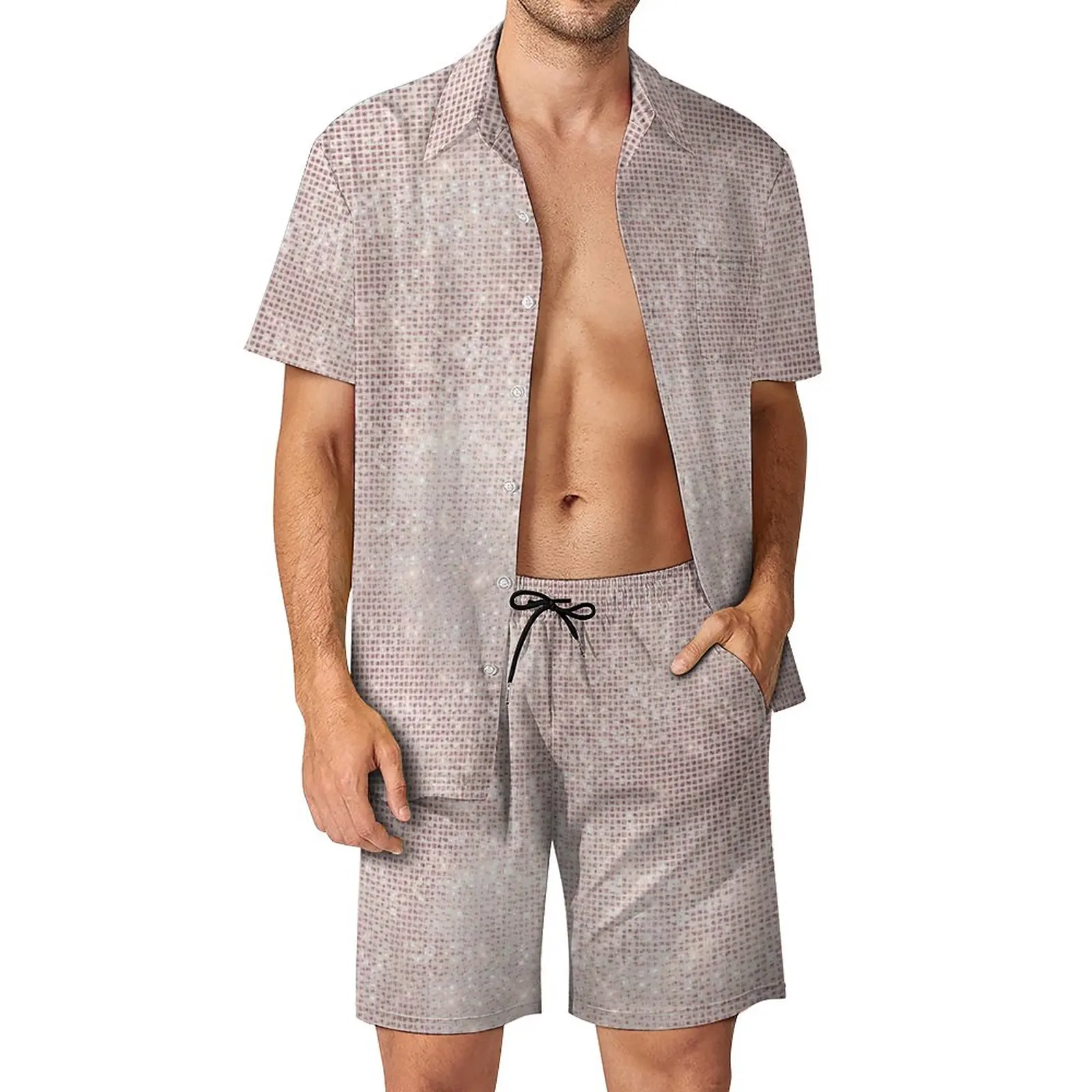 

Pink Rose Metallic Print Men Sets Glitter Silver Brush Sparkly Hawaii Casual Shirt Set Short Sleeves Shorts Summer Beach Suit