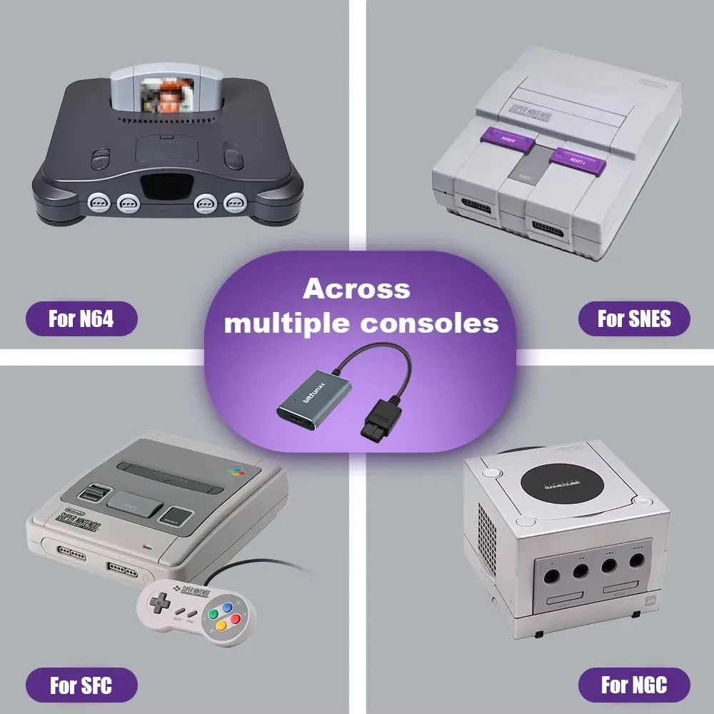 Фото Адаптер BitFunx 720P Svideo/AV-HDMI для SNES/N64/SFC/NGC NTSC/PAL 4:3/16:9, переключатель соотношения сторон, композитный преобразователь HDMI №2