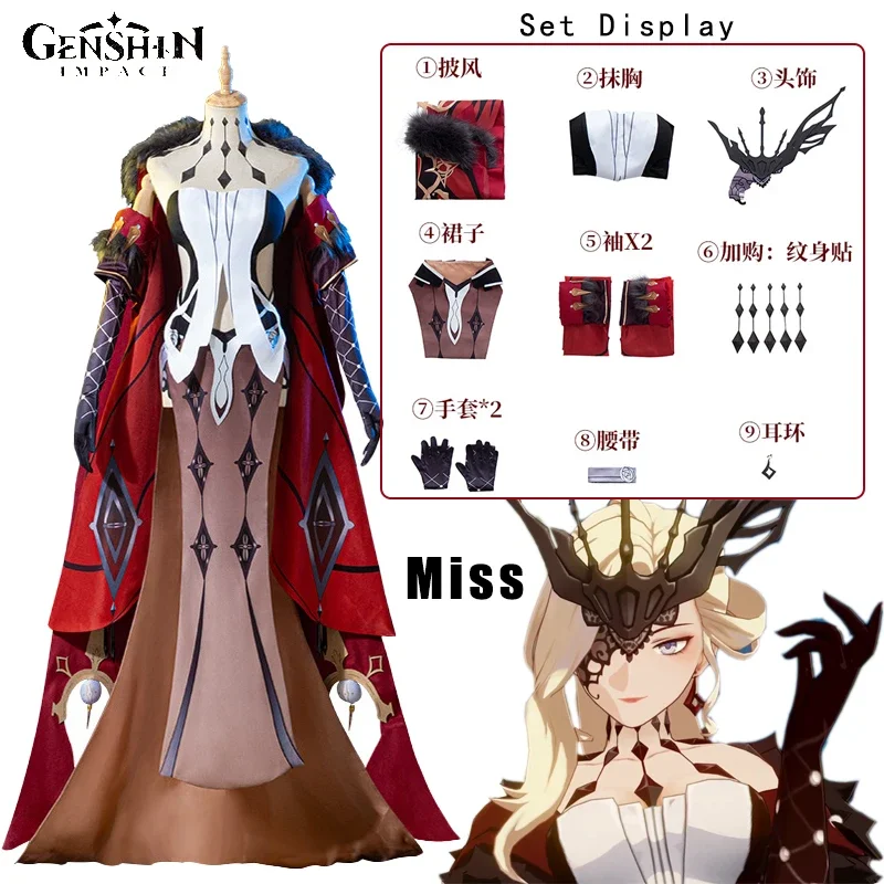 

Anime Game Genshin Impact Costume Fatui Eighth seat The lady La Signora Cosplay Uniform Hair Clothing Halloween Costumes Women