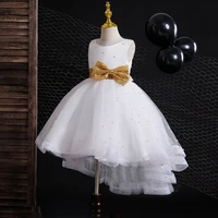 children prom dresses pearls bow trailing party evening dress ball gown white princess wedding girl dress 12 years kids clothes