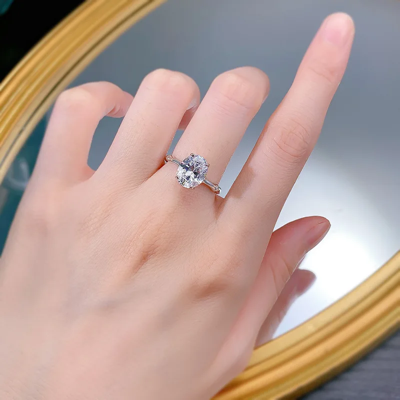 Apaison D Цвет 8*10 мм Круглое женское кольцо с высокоуглеродистым бриллиантом