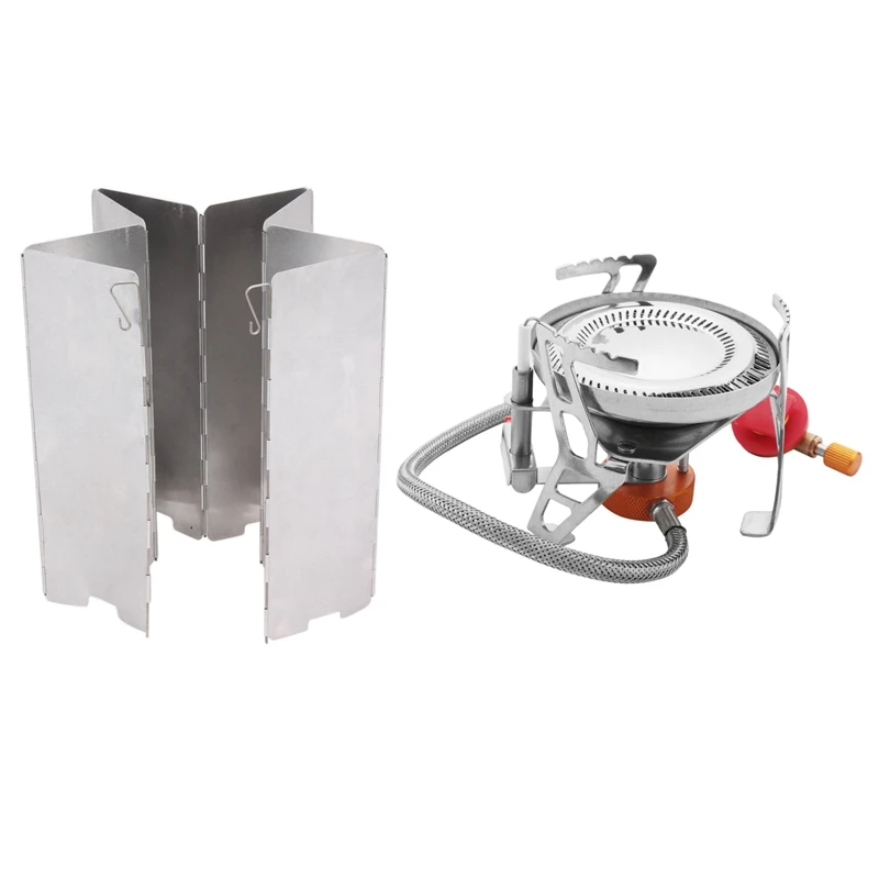 

Outdoor Double Ring Gas Stove With 12X Plate Foldable Stove Windshield