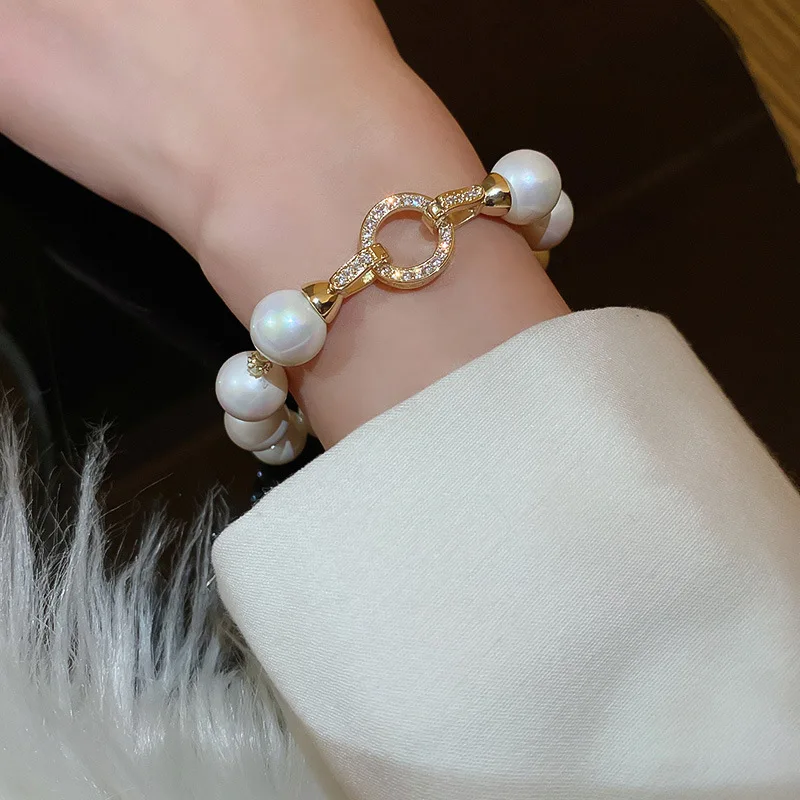 

Elegant Baroque Natural White Pearl Zircon Bracelet 2022 Korean Fashion Ladies Simple Temperament Big Pearl Wild Jewelry Gift