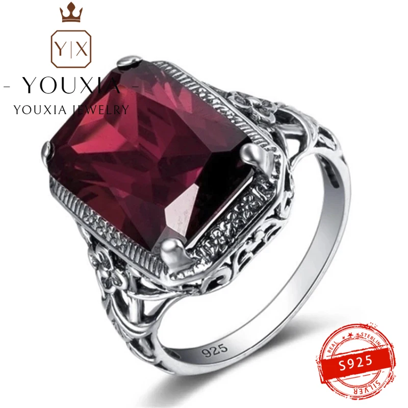 

1:1 Vintage Crimson Big Red Stone Rings Women Wedding Gift S925 Color Ring Princess Luxury Jewelry Personality Sparkling Gifts