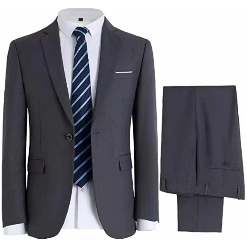 Мужской костюм из 2 предметов темно-серого цвета с лацканами на одной пуговице