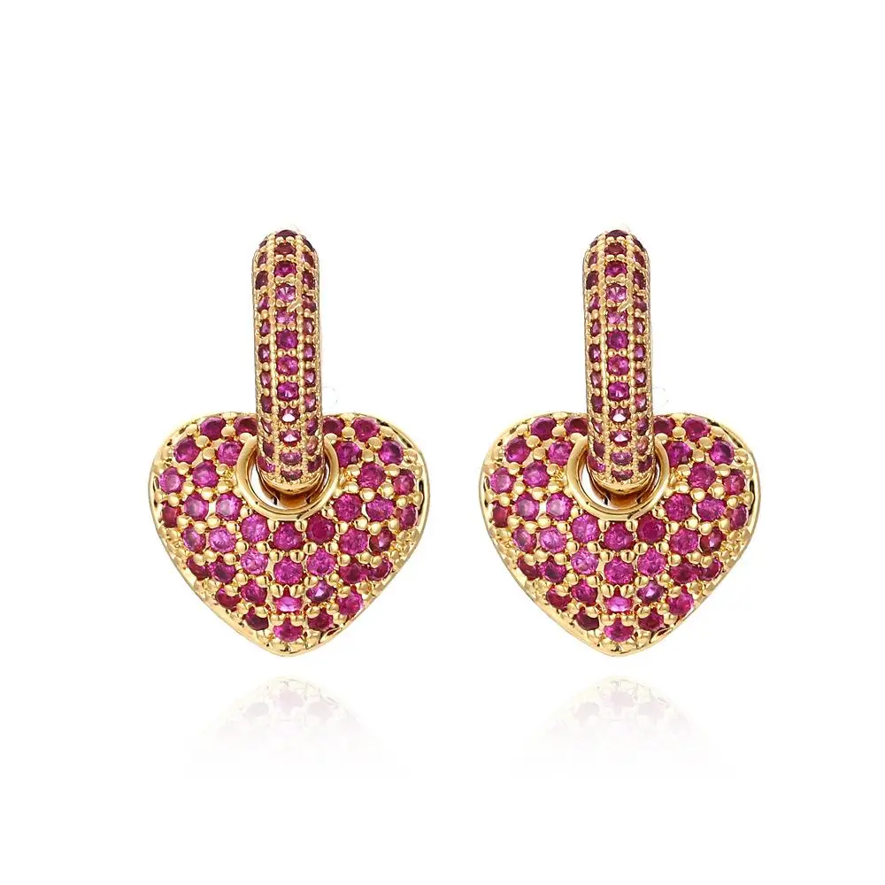 

Light Luxury Heart-shaped Zircon Earrings Real Peach Heart Ear Buckle Atmospheric Micro-inlaid Copper Lock Earrings