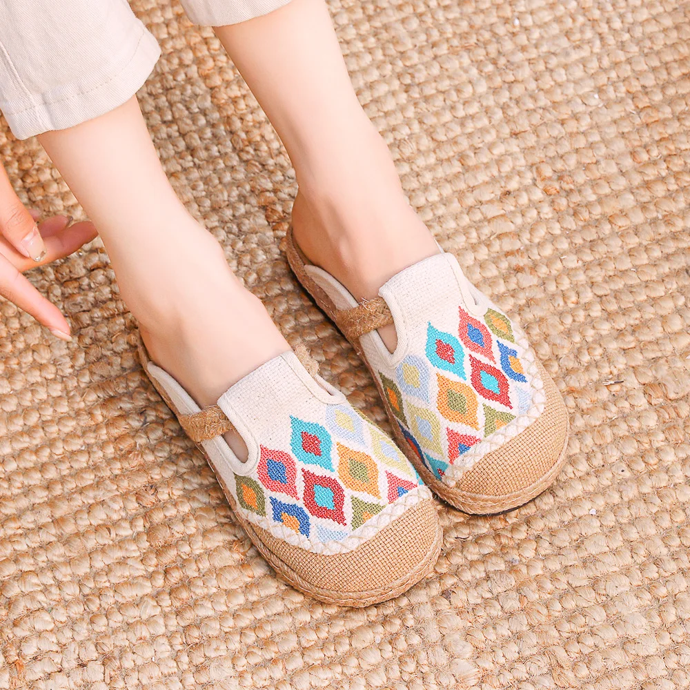 Женские льняные мюли ручной работы Veowalk удобные повседневные летние туфли на