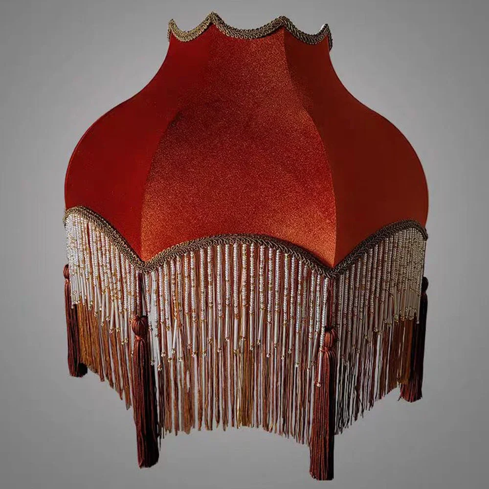 Напольная Лампа большой абажур карамельный бархат цепочка из бисера бахрома