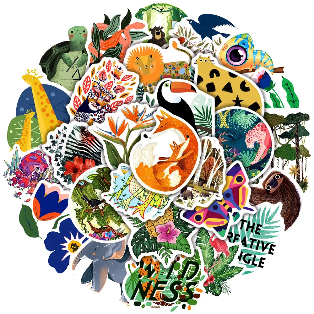 

50 Artistic Children's Illustrations Animal and Plant Graffiti Stickers DIY Kawaii Gift Tags Decorative Scrapbook Stickers