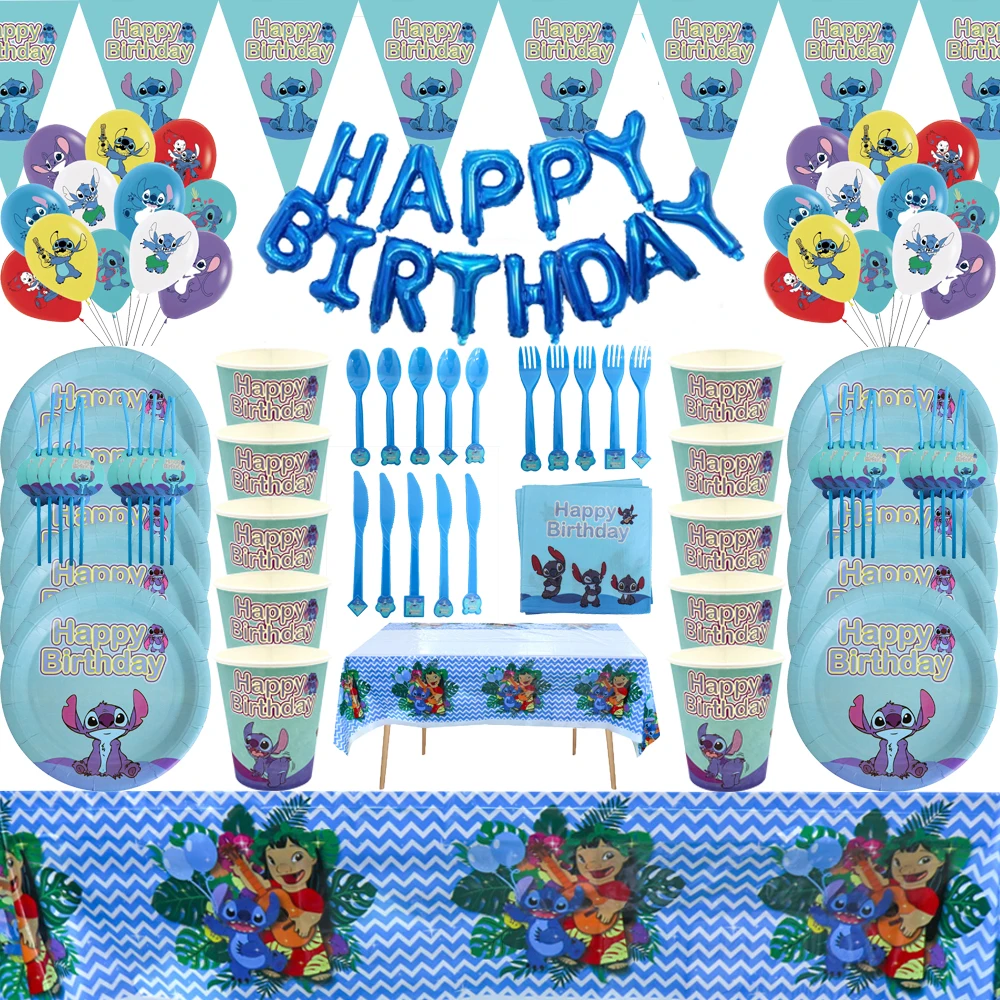 

Disney Лило и Ститч украшения для детского дня рождения Синяя тема одноразовая посуда воздушный шар бумажная тарелка Детские принадлежности д...