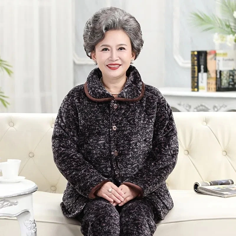 Пижамный костюм для женщин среднего возраста зимний трехслойный плотный теплый