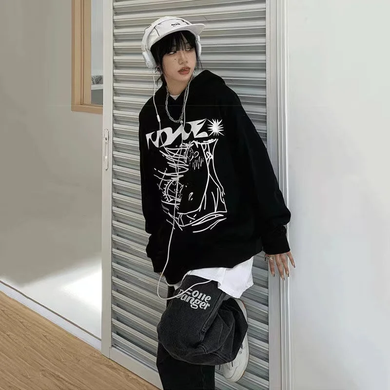 

Black Harajuku Gothic Anime Hoodie Clothes Woman Hip Hop Y2K Streetwear Punk Long Sleeve Oversized Hoodie Femme