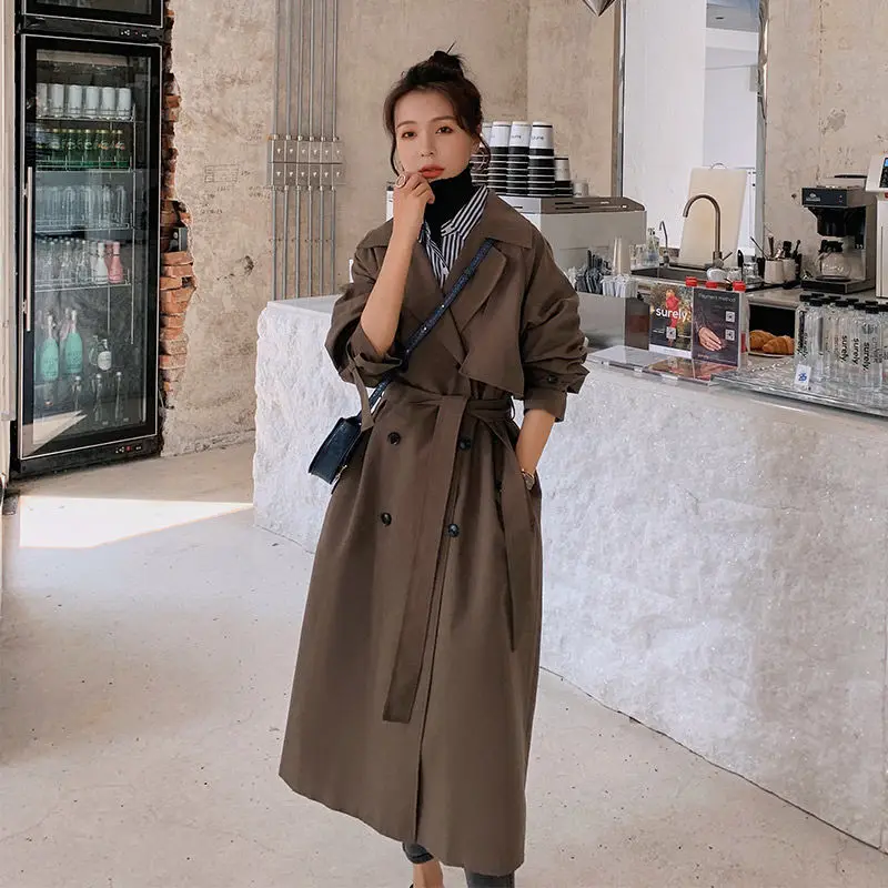 

2022 New Spring Autumn Ladies Fashion Elegant Trench Coat Women's Solid Color Casual Long Jacke Female Loose Oversized Outerwear