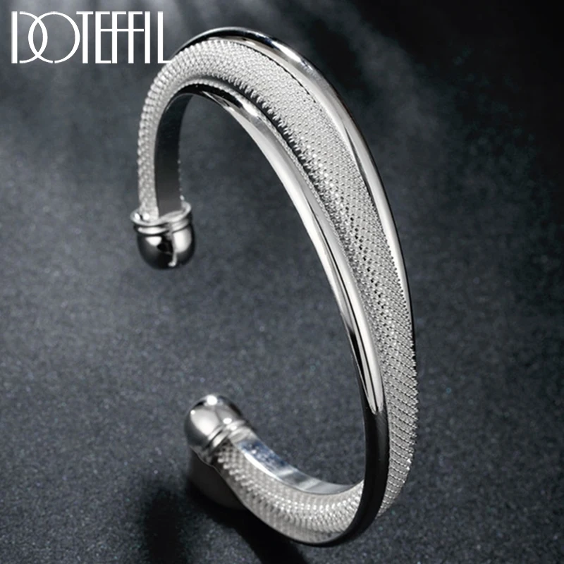 

DOTEFFIL 925 Sterling Silver Large Reticulated Smooth Bangle Bracelet For Woman Man Wedding Engagement Jewelry
