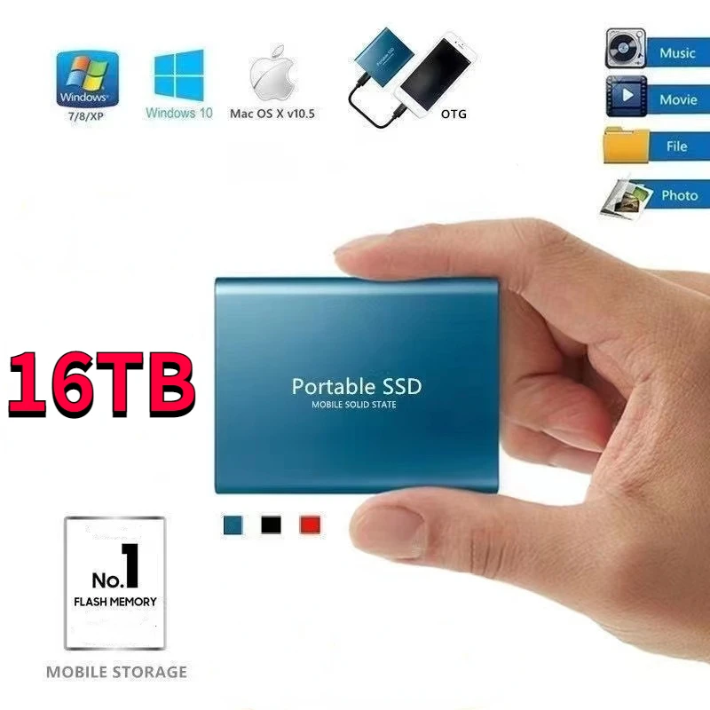 Новый высокоскоростной портативный жесткий диск большой емкости 16 ТБ/8 ТБ USB 3,0 твердотельный жесткий диск/SSD жесткий диск мобильный жесткий ...