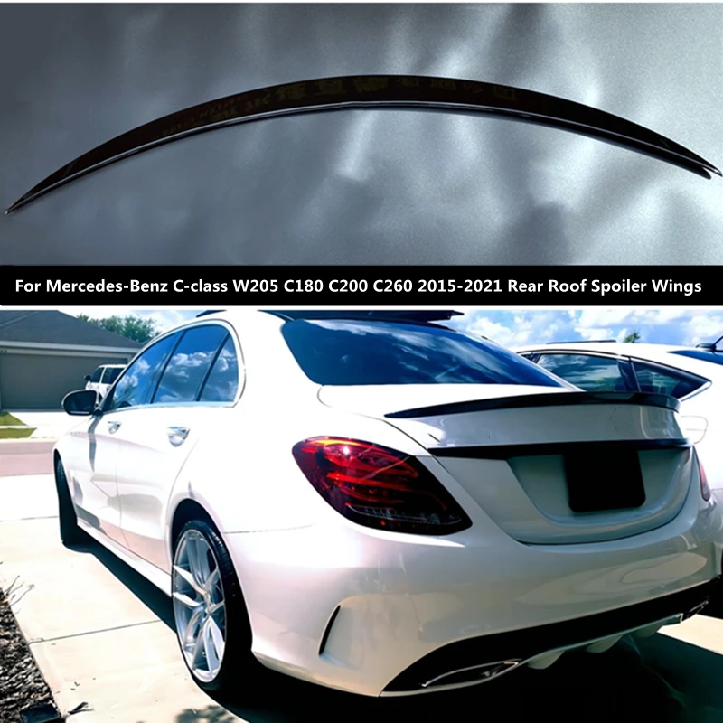 For Mercedes-Benz C-class W205 C180 C200 C260 2015-2021 Rear Roof Spoiler Wings Glossy Black Carbon Fiber Look | Автомобили и