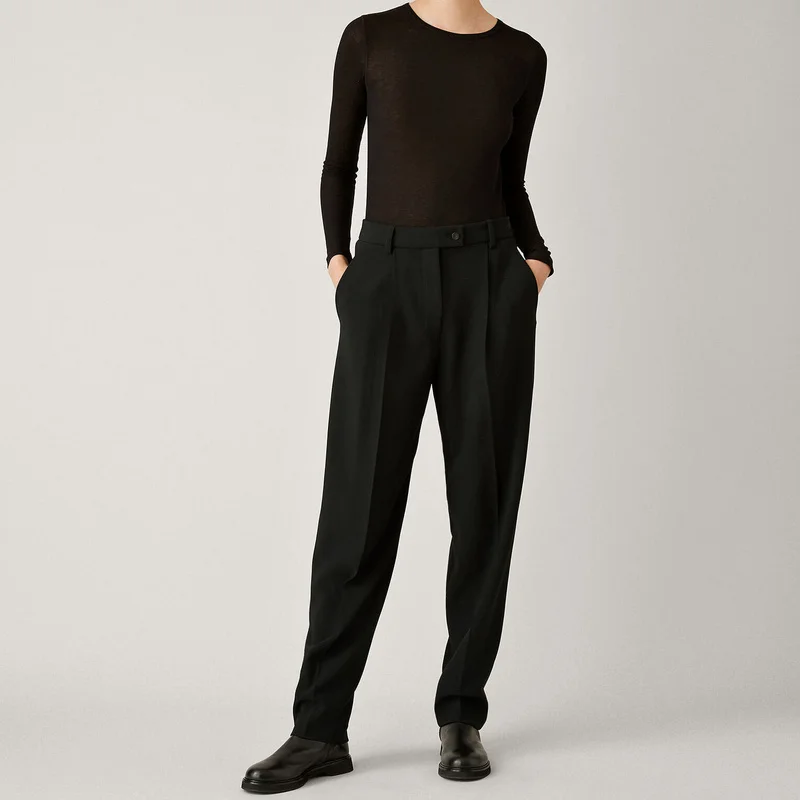 

Comfortable Spring and Summer British Niche Round Neck Long-sleeved Solid Color T-shirt Women's Folded All-match Top