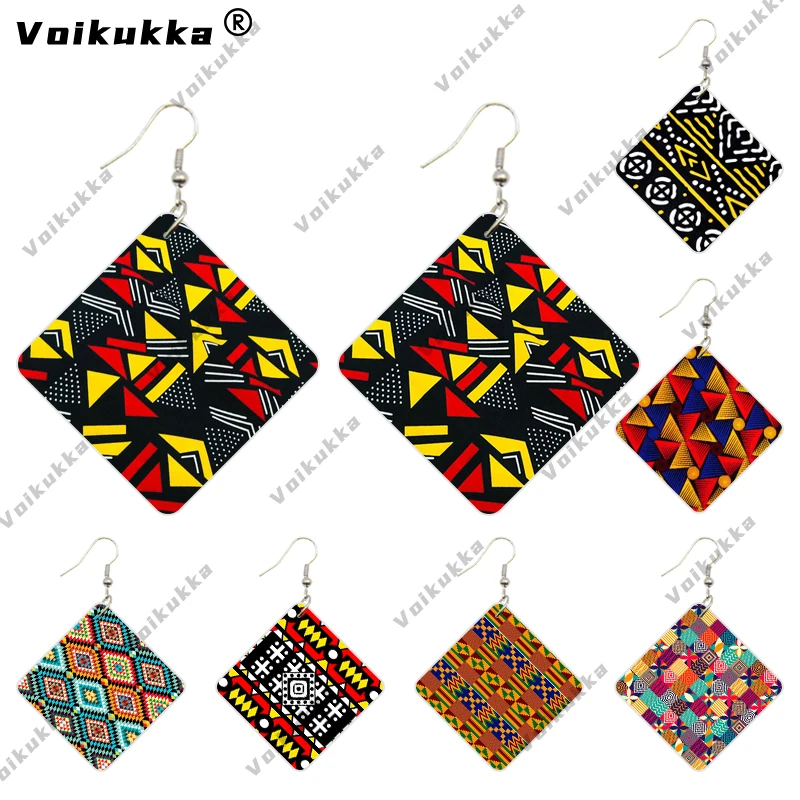 

Voikukka Jewelry Square Pendant Both Sides Print Geometric Irregular Shape Fabric Pattern Design Wood Women Earrings Wholesale