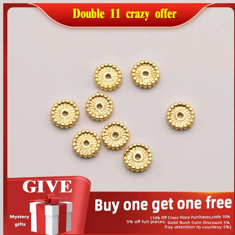 

20 Pcs/Lot 7mm 18K Brass Gold Plated Round Wheel Scattered Beads Perforation Connector Making For Earrings Jewelry JA0215