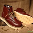 Мужские кожаные ботинки в стиле ретро, красные ботинки на меху, теплая удобная рабочая обувь в британском стиле, большой размер 46, зима 2020