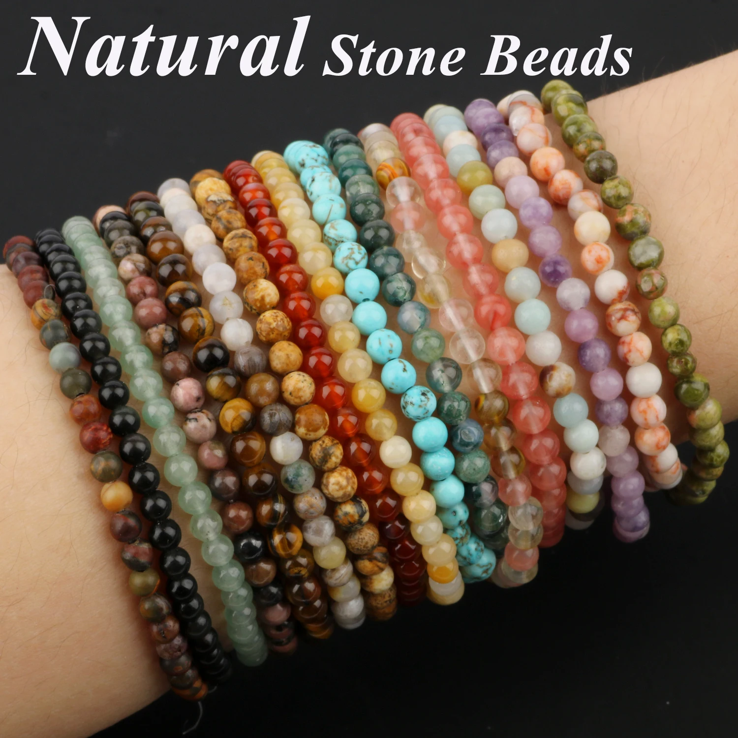 

4 6 8mm Natural Stone Beaded Bracelet Agate Jade Beads Charm Elastic Bracelets for Women Men Jewelry Handmade Yoga Trendy Bangle