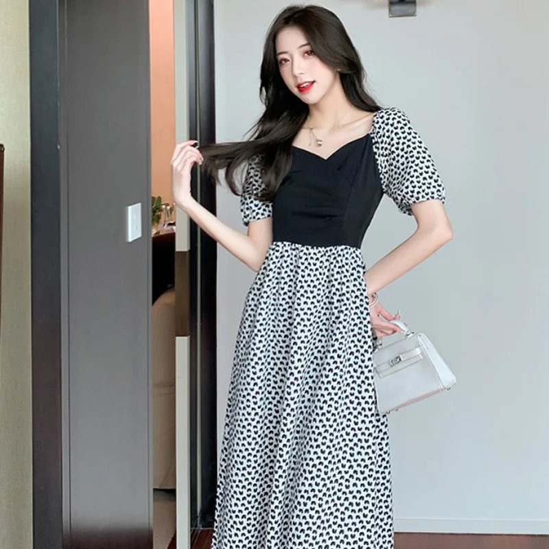 

Women's Fashion Long Dress Summer Casual V-Neck Print Dress Short Sleeve Party Dresses vestidos de mujer