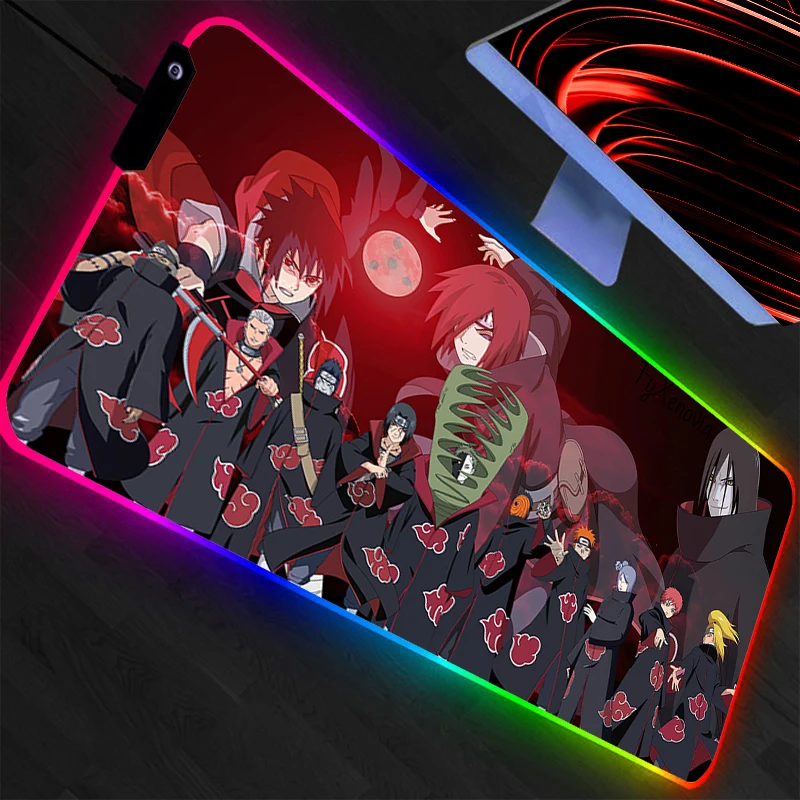 Фото Игровой коврик для мыши RGB Naruto XXL с подсветкой, светодиодный коврик для клавиатуры, резиновый коврик для мыши, игровой коврик для мыши Max XXL №1