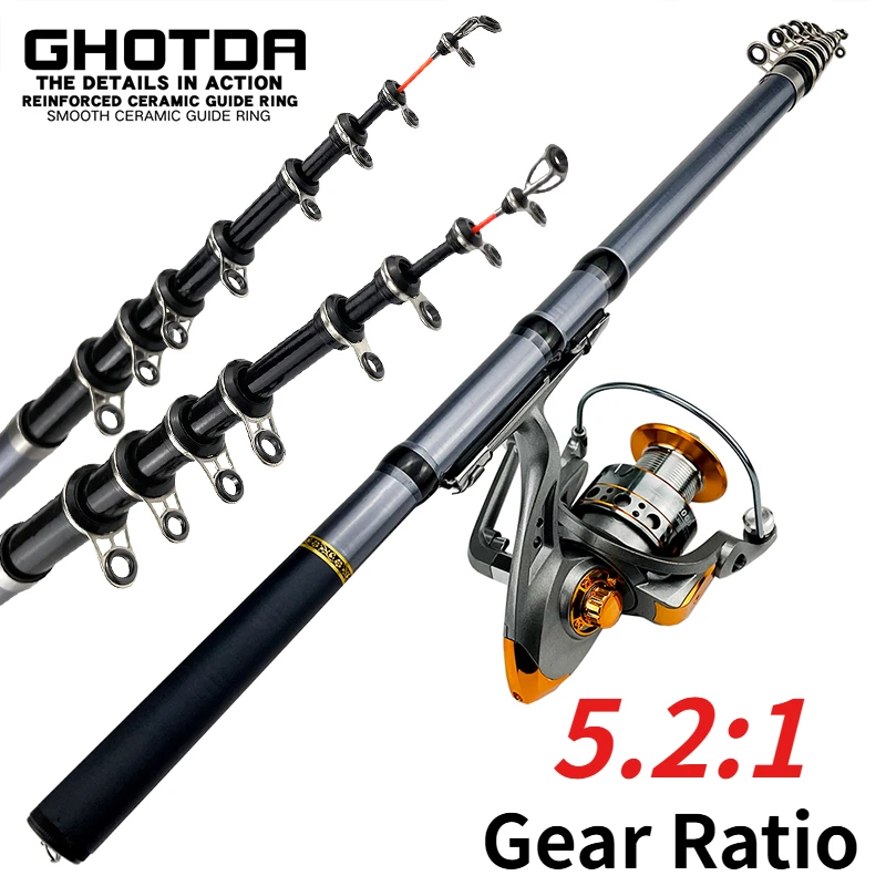 GHOTDA Телескопическая удочка для ловли рыбы с катушкой
