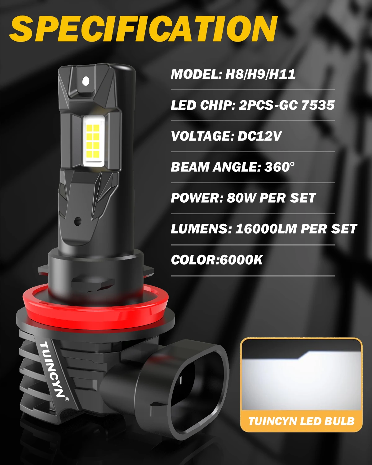 Лампа для противотуманных фар TUINCYN 2x H8 H9 H11