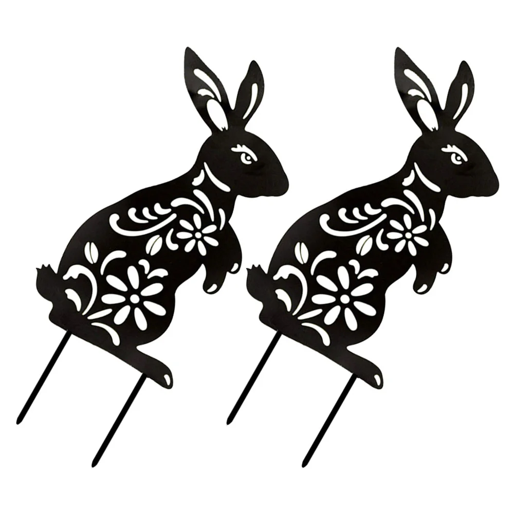 

2 Pcs Outdoor Stakes Insert Rabbit Home Accessories Bunny Garden Sculpture Animal Silhouette Decor Lawn Cardboard Decoration