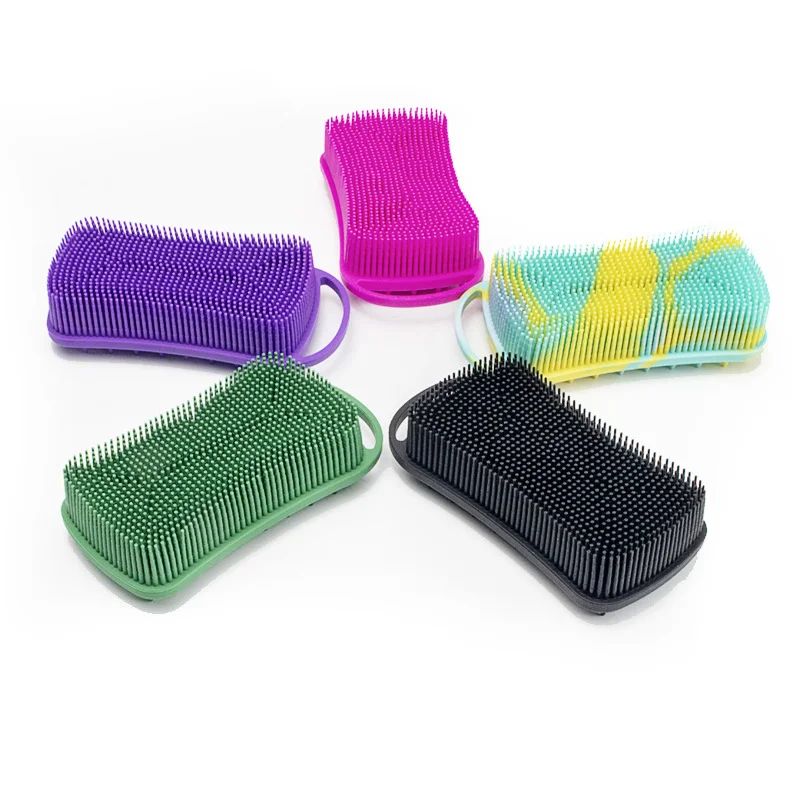 

New Square Silicone Bath Brush with Hook Double-sided Shampoo Bath Baby Touch Brush Silicone Body Scrubber