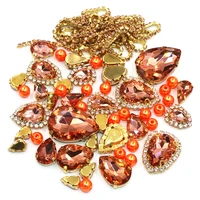 newest water red 50pcsbag gold claw drop mix shape size crystal rhinestonespearlcup chain for wedding dress jewelry making