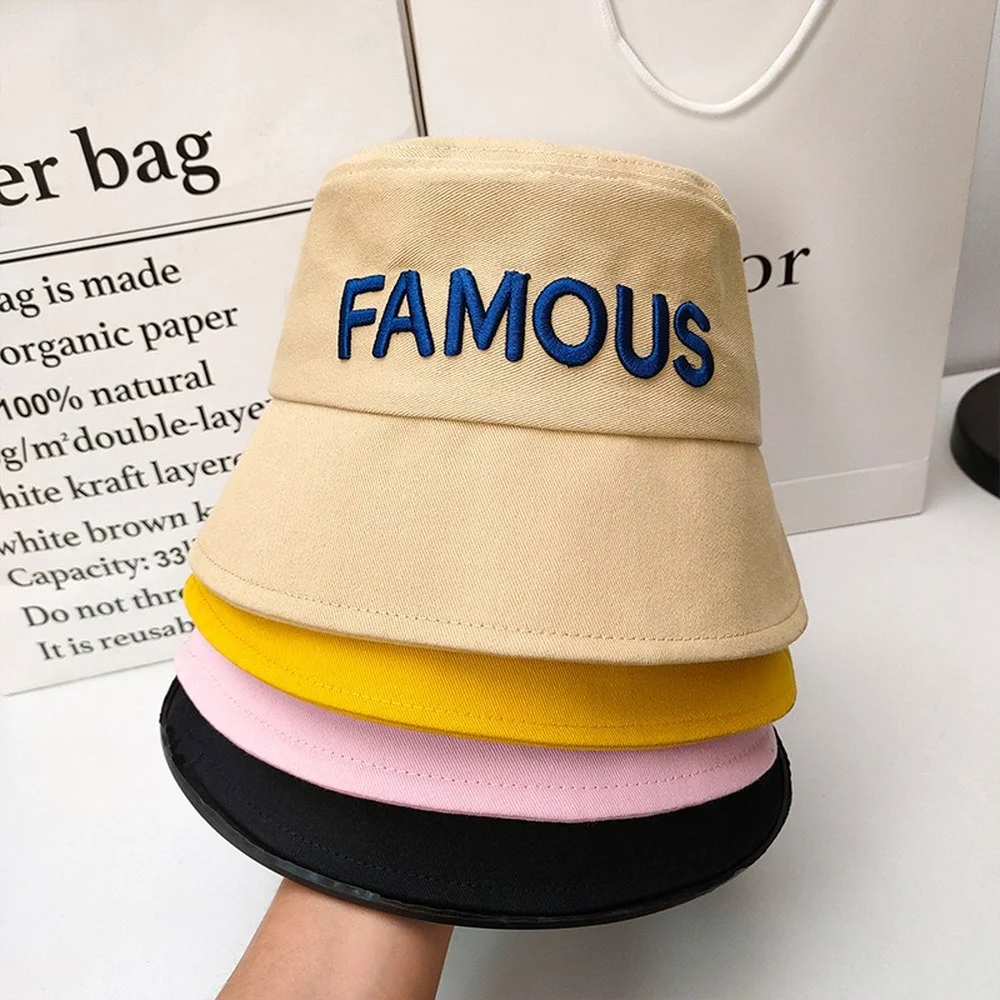

Letters Embroidered Bucket Hat Solid Color Fisherman Hat Men Women Simple Design Panama Hat Casual Spring Summer Sunshade Caps