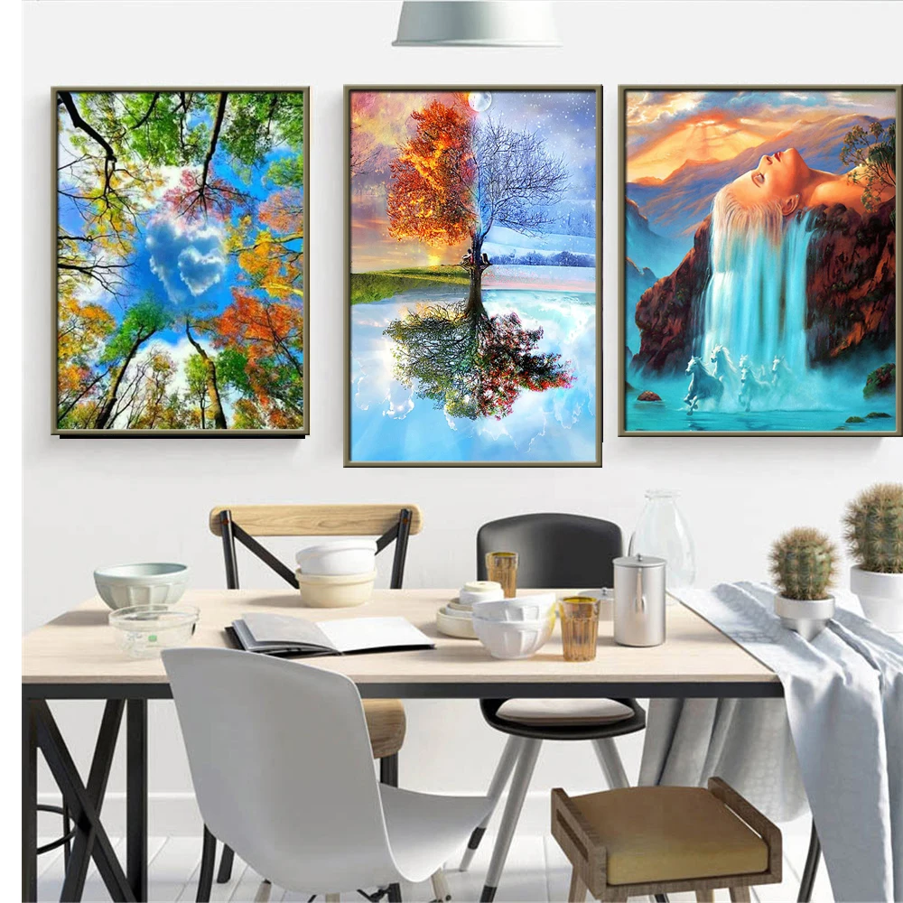 

Full Drill Landscape Mosaic Square Diamond Painting Tree Diamond Embroidery Cross Stitch Kit Diamond Art Rhinestones Cuadros