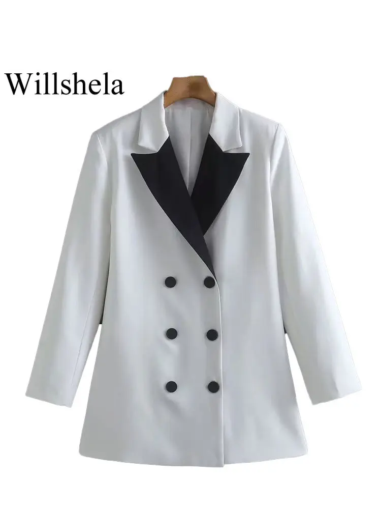 

Женский двубортный Блейзер Willshela, винтажный двубортный блейзер с вырезами и длинными рукавами
