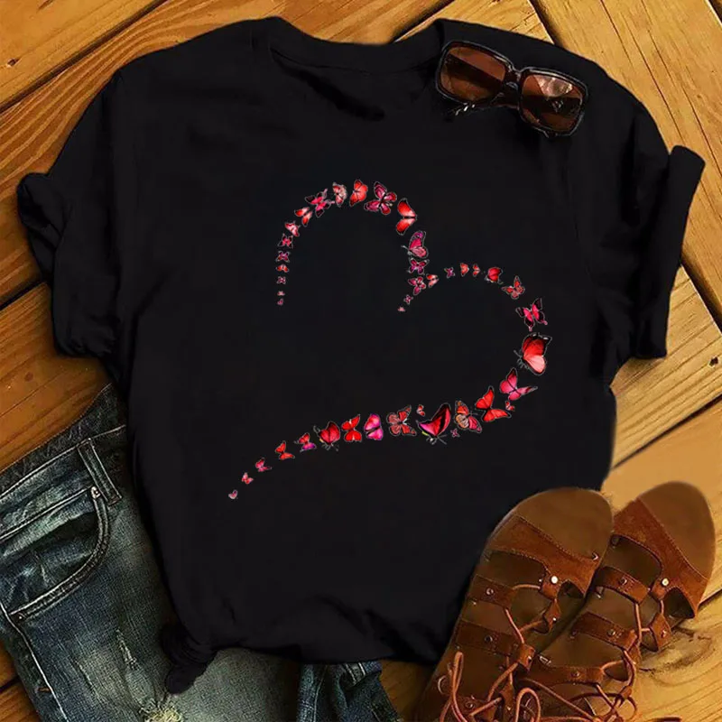 

Women Fashion T-shirt Lovely Cartoon Print Tops Tee Female New Short Sleeve Tee Shirts Ladies Cute Graphic T-shirt Black T-shirt