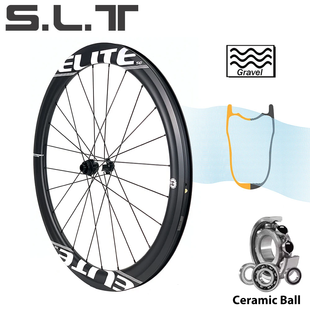 ELITEWHEELS 700C SLT GRAVEL 40mm 50mm Depth Wheels Carbon Wheelset Ceramic Bearing Disc Brake Hub Center Lock SHIMAN0 XDR Hub