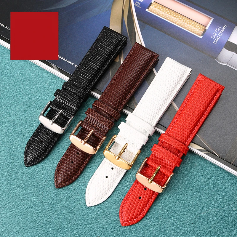 

For ALK Watch Band Top Luxury Lizard Pattern Genuine Leather Wristband Brand Watch Square Pin Buckle Strap 14mm 16mm 18mm 20mm