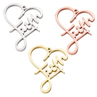 5pcs stainless steel mirror polish heart hollow out faith letter pendant wholesale diy couple jewelry making finding accessories