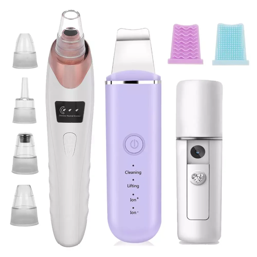 

NEW2023 Ultrasonic Skin Scrubber Facial Cleansing Machine Blackhead Remover Vacuum Pore Cleaner Pimple Removal Nano Facial Spray