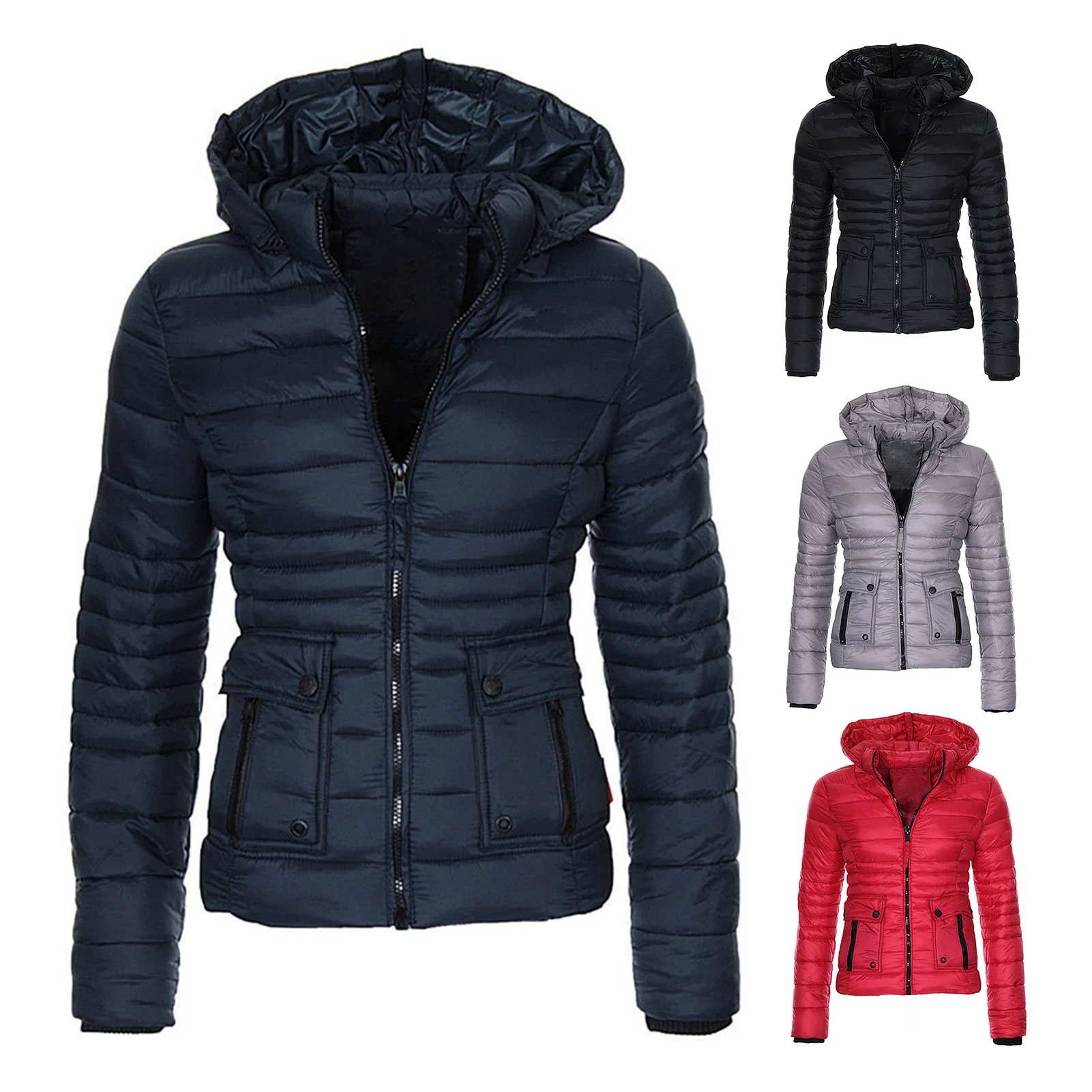 Fashion Jacket Coat Elastic Cuffs Skin-Touch Winter Women Hooded Puffer Jacket  Women Coat    Casual Overcoat