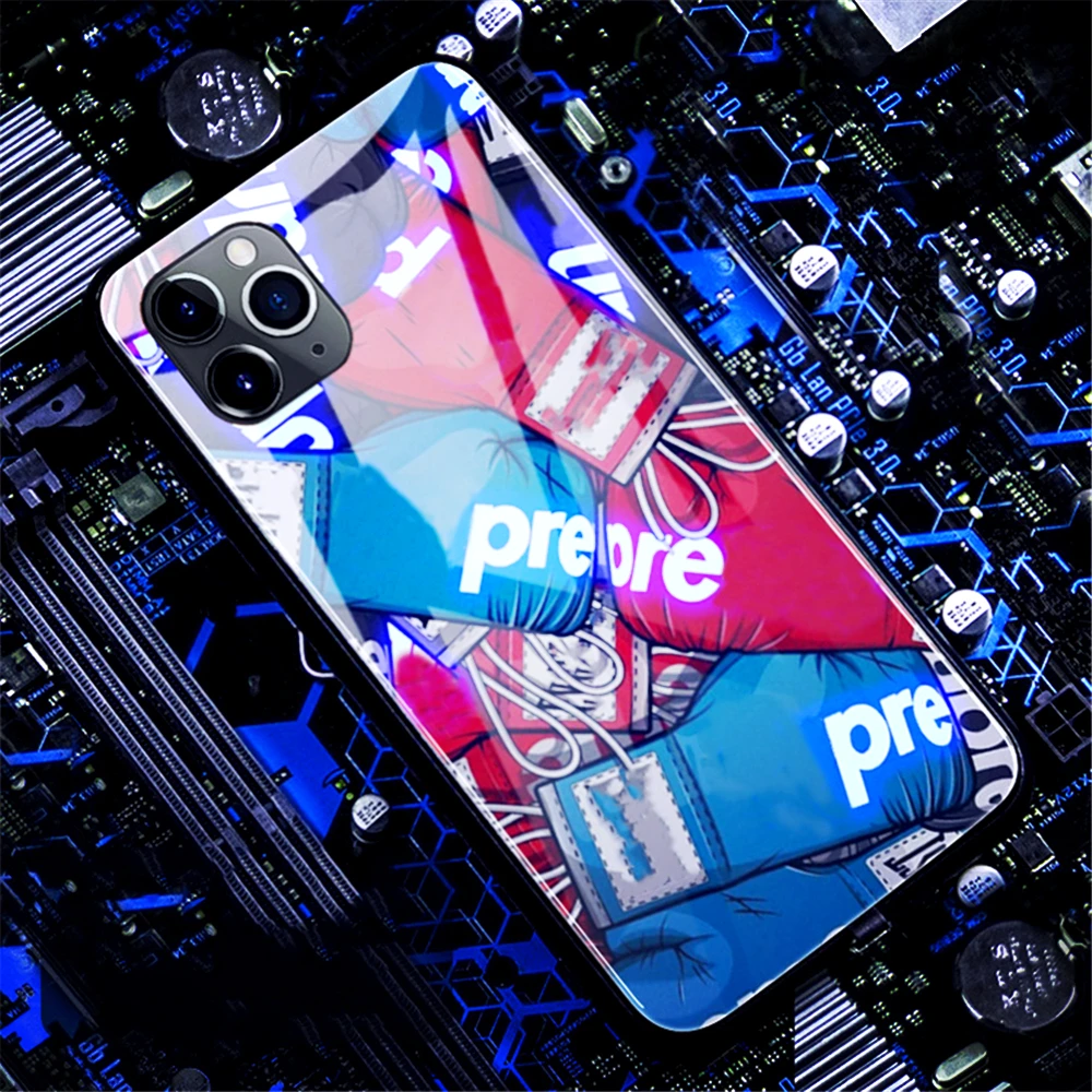 

Popular Fashion Shining Glass Smart Control Incoming LED Luminous Flash Light Up Phone Case For iPhone 13 12 PRO MAX 11 X XR