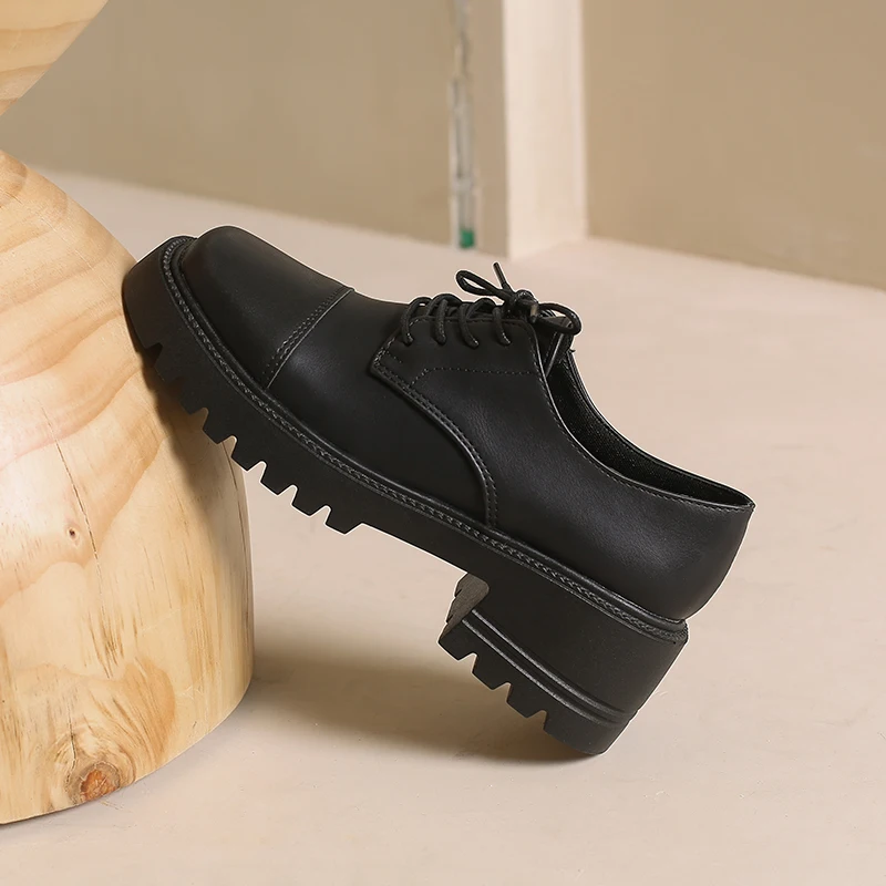 

New Womens Shoes Fashion British Oxford Shoes Low Top Comfortable Leather Shoe Women Roud Toe Wear-Resisting Casual Shoes