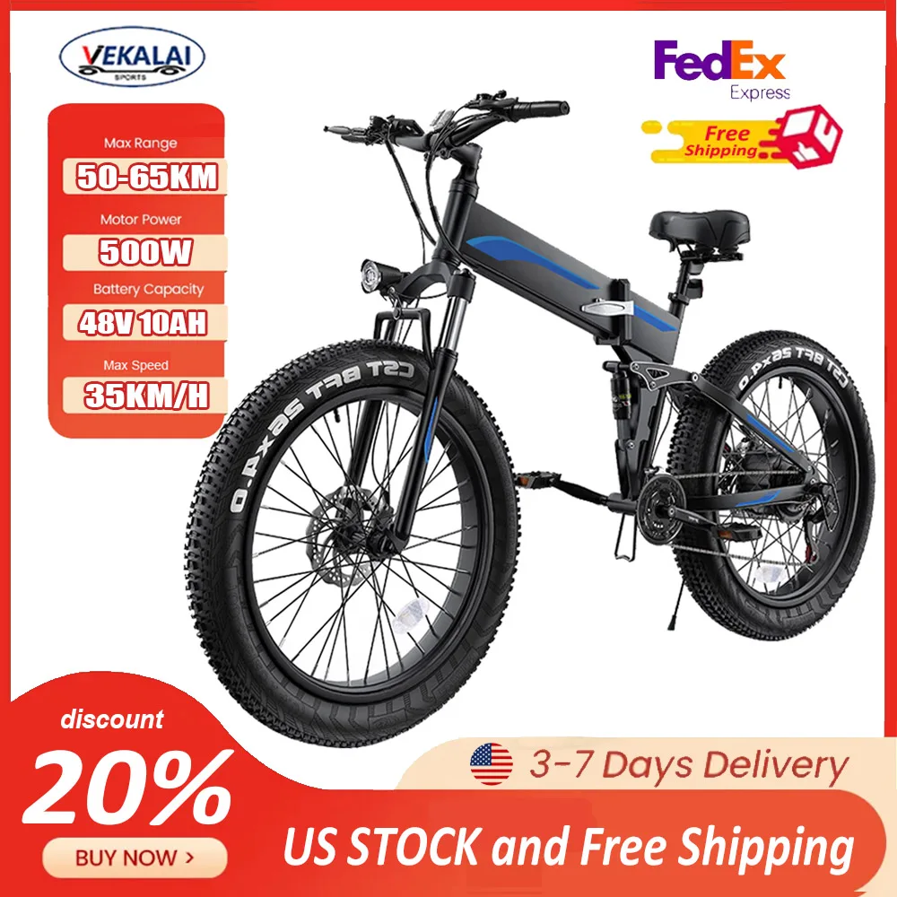 

500W Electric Bike 48V 10Ah Removable Battery 35KM/H Max Speed 26" Fat Tire Ebike 21 Speed MTB Electric Bicycle for Adults