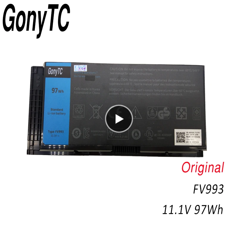 

Аккумулятор GONYTC FV993 для ноутбука DELL Precision M6600 M6700 M6800 M4800 M4600 M4700 FJJ4W PG6RC R7PND OTN1K5 11,1 V 97WH